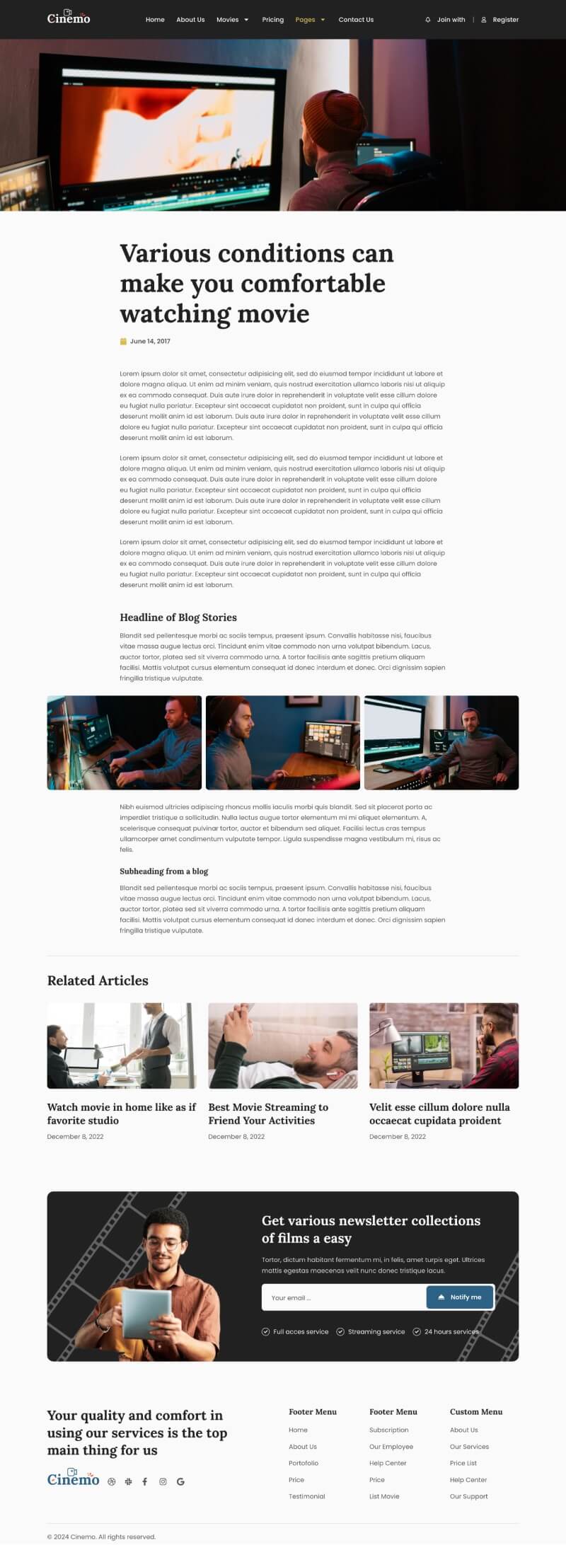 Cinemo Video Streaming Website Elementor Template Kit, WP Template